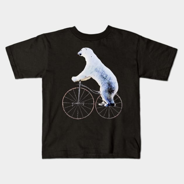 Polar bear bicycling funny Kids T-Shirt by Collagedream